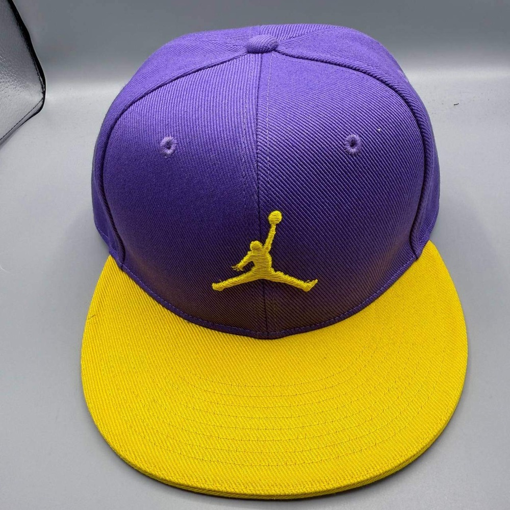 Air Jordan Hat Men 7 3/8 Purple Yellow Embroidered‎ Logo Jumpman Fitted Cap